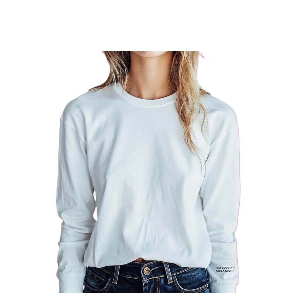 Zara Top Womens Size Small White Long Sleeve Pullover Crew Neck Cotton Casual